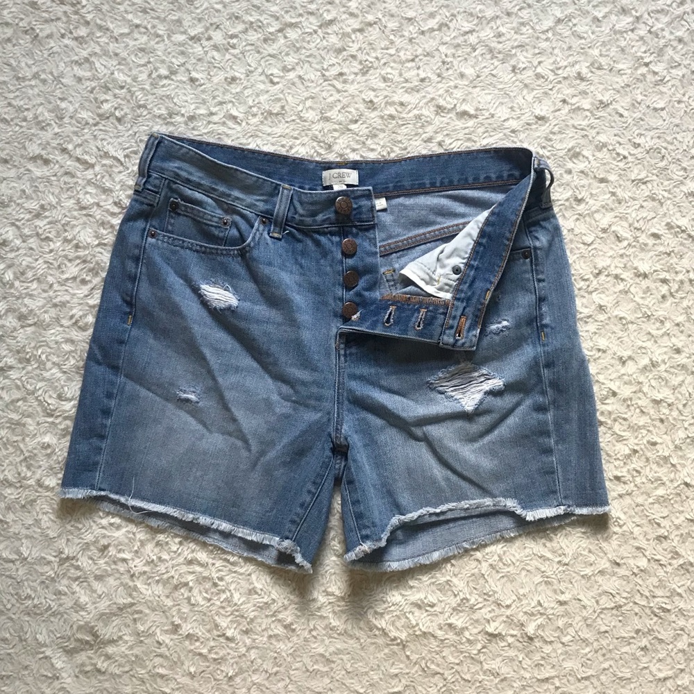 J CREW | Light Wash Distressed Denim Shorts